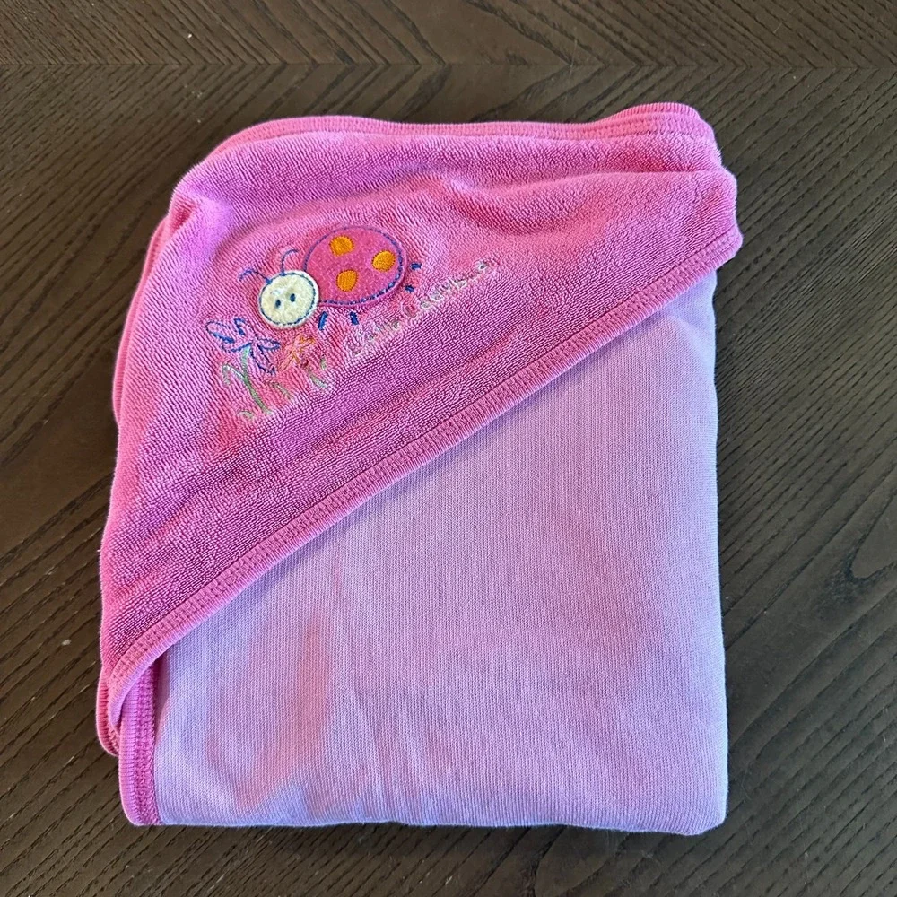 Vintage Carter's Little Ladybug Pink Terry‎ Hood Hooded Towel Blanket Baby Girl